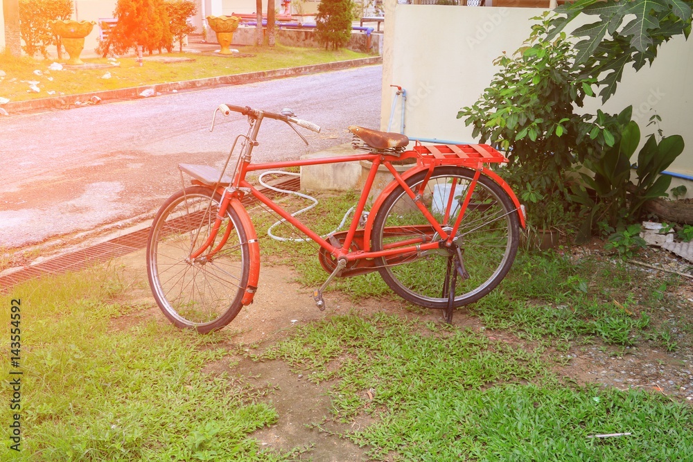 bicycle red classic vintage in former beautiful with copy space for add text