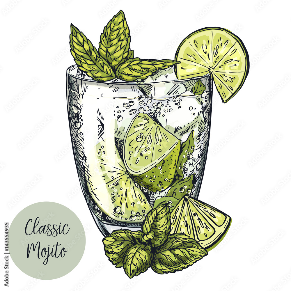 Obraz premium vector colorful sketch illustration of mojito 
