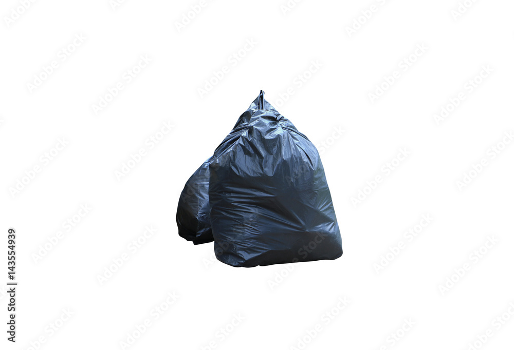 black garbage bag isolated on white background and clipping path