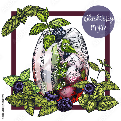  Square framed card with blackberry mojito