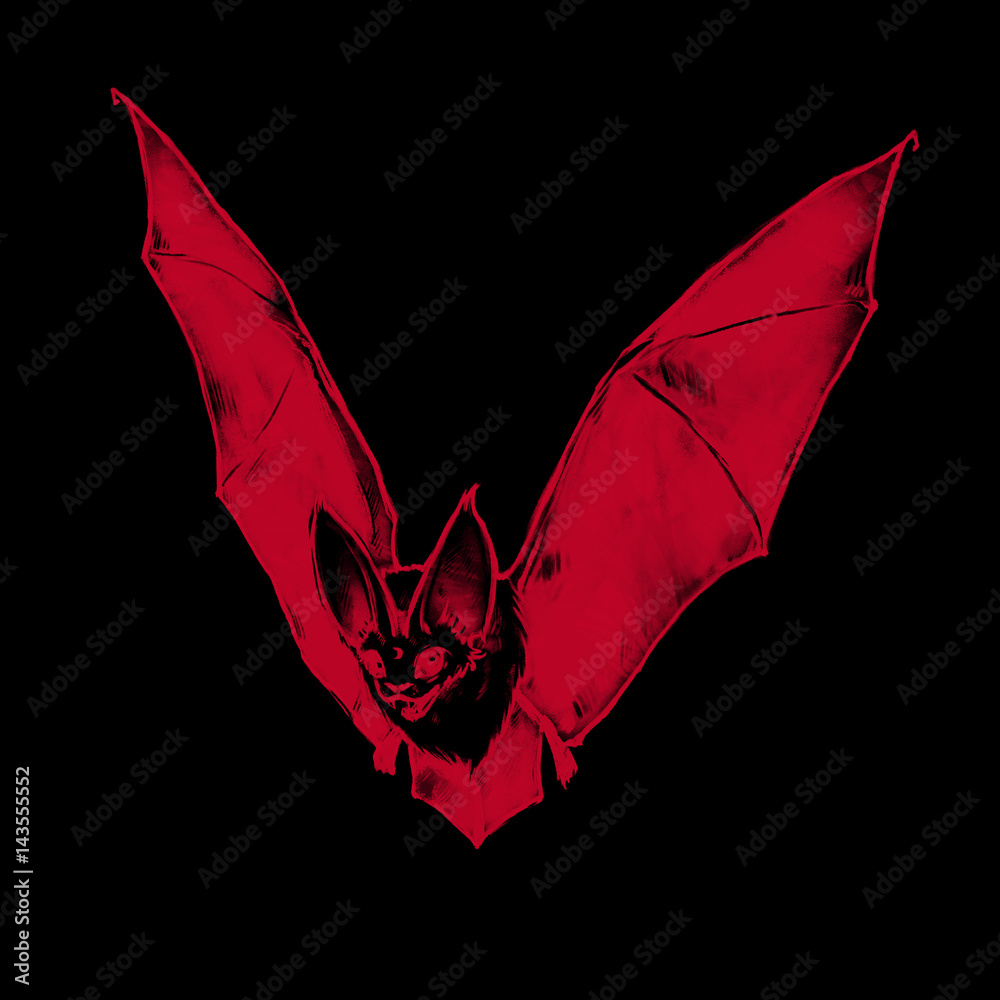 Flying bat. Little vampire. Gothic illustration. Halloween style. Drawn red  bat. ilustración de Stock | Adobe Stock