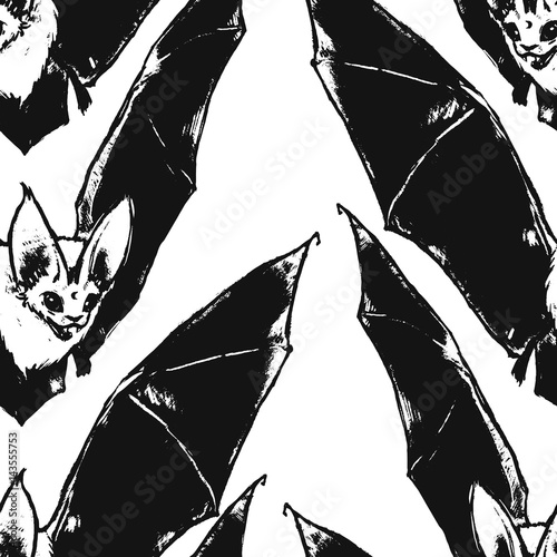 Repeated pattern. Seamless texture. Flying bat. Little vampire. Gothic illustration. Halloween style. Drawn bat. Can be used like wallpaper, wrapping, background, or your design.