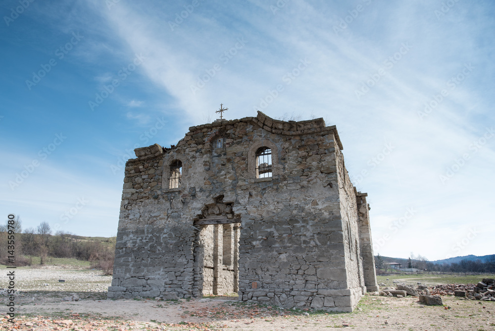 Ruins of the old Eastern Orthodox church of Saint Ivan Rilsk. Abandoned church in dam Jrebchevo, Bulgaria