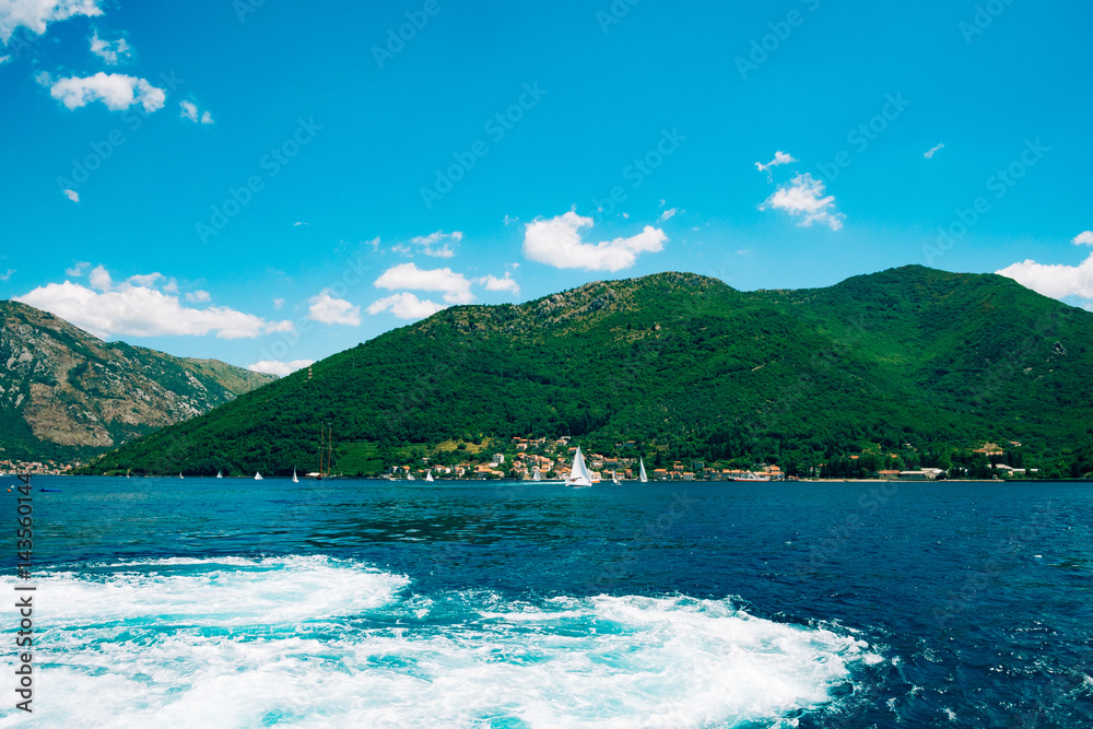 Sailing regatta in Montenegro. Regatta on yachts in the Boka Bay of Kotor in the Adriatic Sea. Sports competitions on yachts.