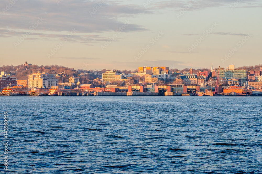View of St. George, State Island, New York City, at Sunrise. View of St. George, State Island, New York City, at Sunrise.