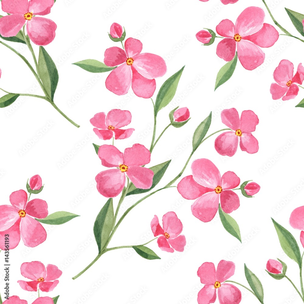 Hand drawn watercolor floral seamless pattern. Background with flowers