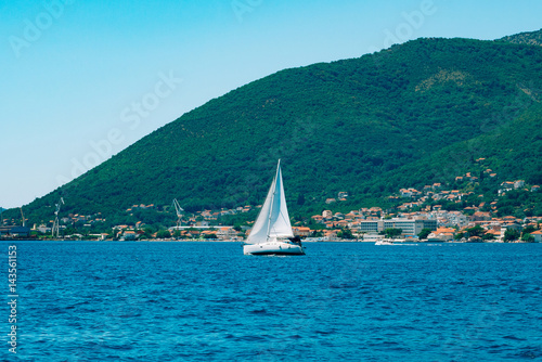 Sailing regatta in Montenegro. Regatta on yachts in the Boka Bay of Kotor in the Adriatic Sea. Sports competitions on yachts.