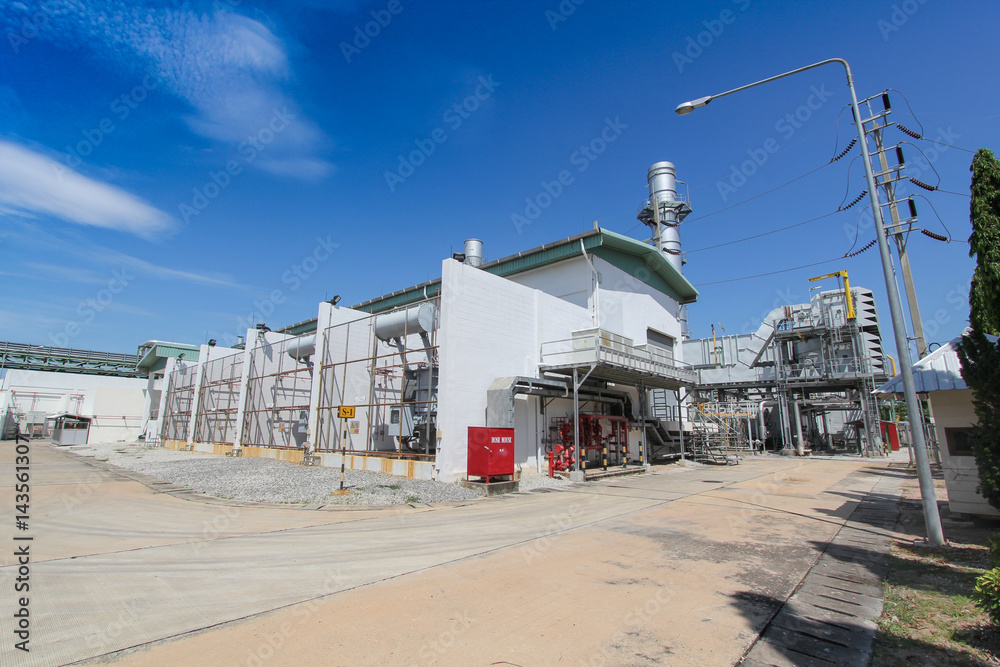 Industrial power plant, Gas turbine with blue sky
