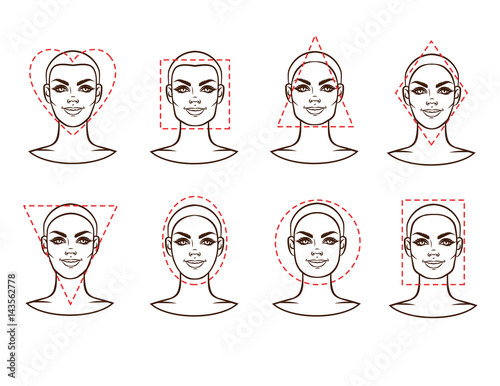 Vector illustration of face types. Female face of various types of appearance