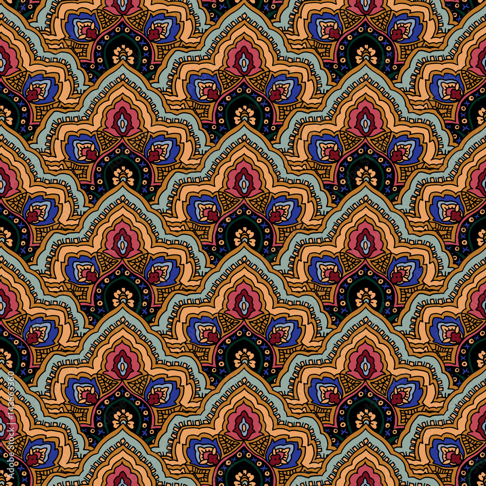Abstract seamless paisley pattern. Traditional oriental ornament. Geometric background. Textile design.