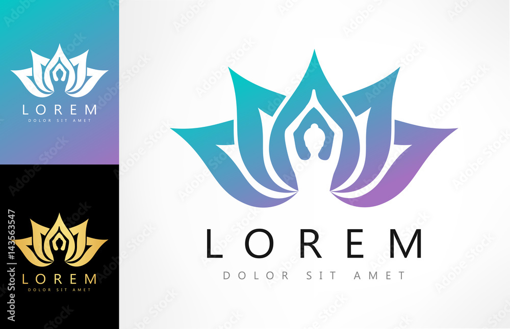 Naklejka premium Lotus flower logo with woman silhouette