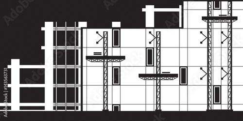 Scaffolding for installation of curtain wall of building - vector illustration
