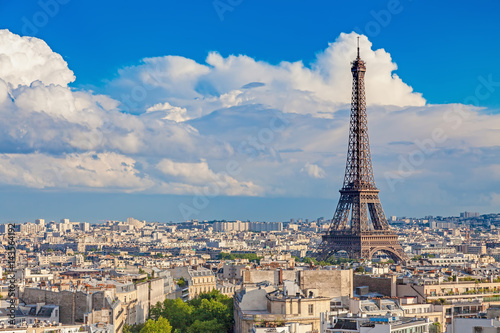 View of Paris with Eiffel tower from The Arc de Triomphe