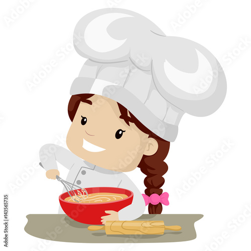 Vector Illustration of Little Girl whisking Flour