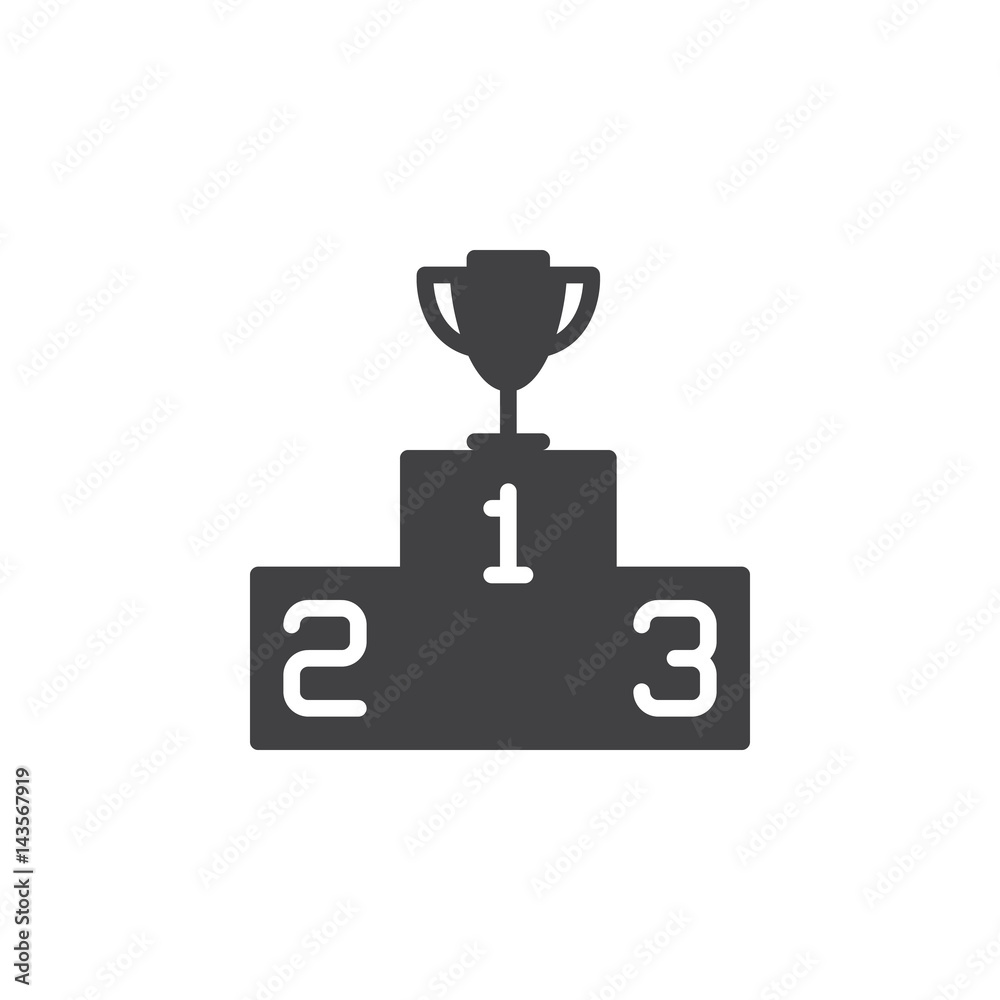 Winners podium with trophy icon vector, filled flat sign, solid pictogram isolated on white. Symbol, logo illustration. Pixel perfect Winners podium with trophy icon vector, filled flat sign, solid pictogram isolated on white. Symbol, logo illustration. Pixel perfect