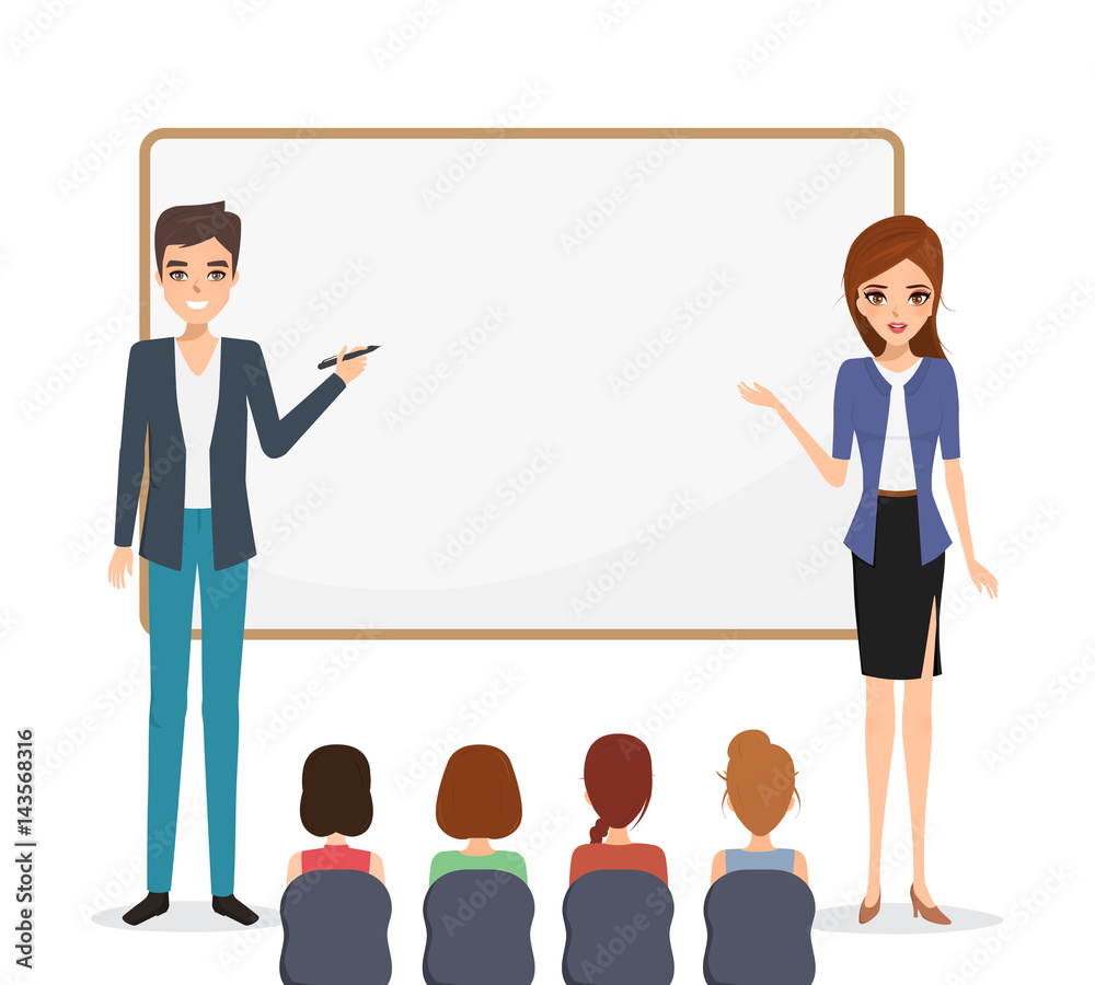 business man and business woman presenting. illustration vector. business man and business woman presenting. illustration vector.