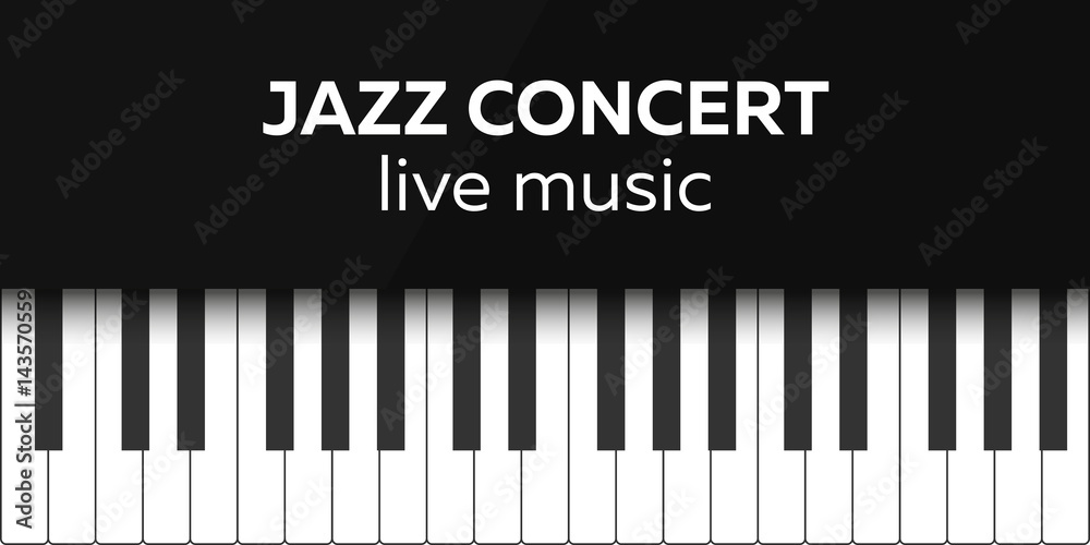 Fototapeta premium Jazz concert poster design. Live music concert. Piano keys. Vector illustration.