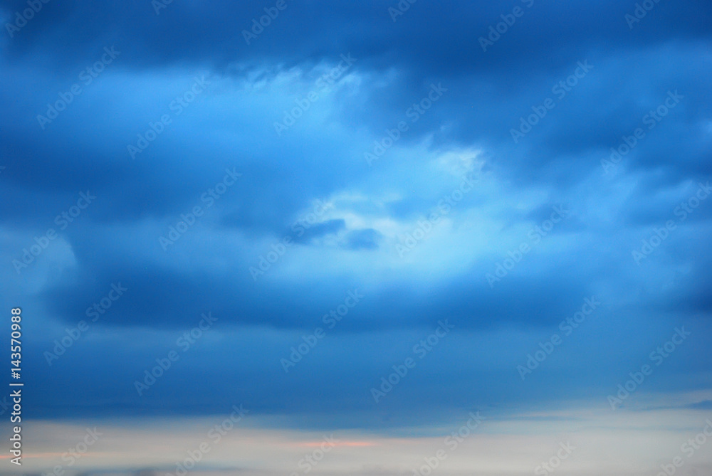 Sunset background. Deep blue sky in the evening.