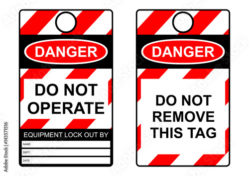 Lockout tagout health and safety tag Flat vector.