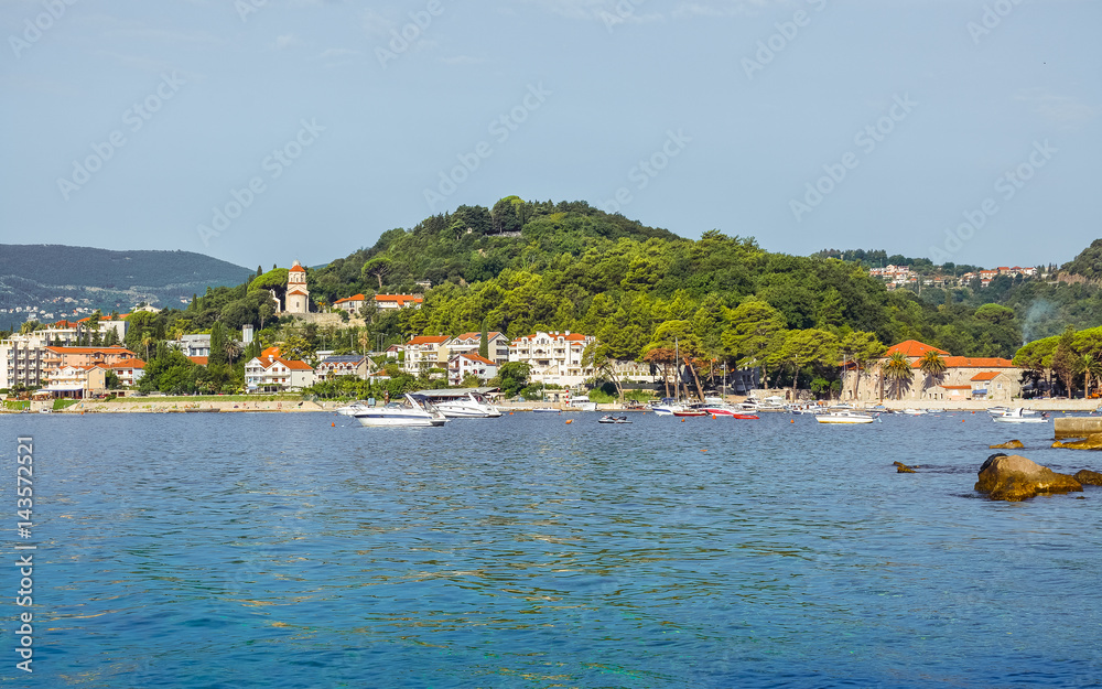 Panorama of the city of Herceg Novi from the sea