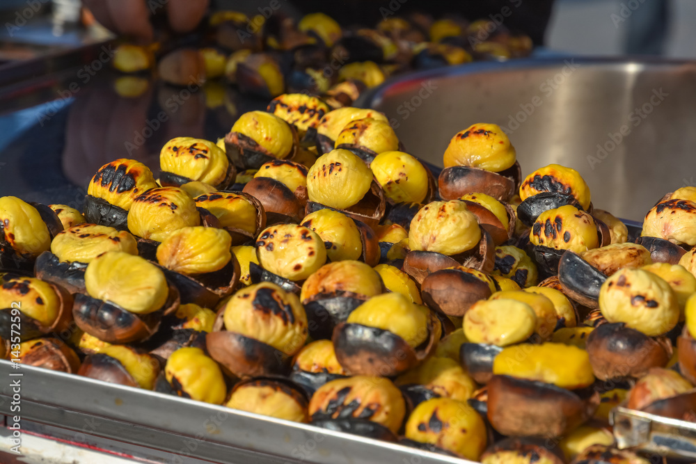 Traditional Turkish fast food - fried chestnuts - in Istanbul