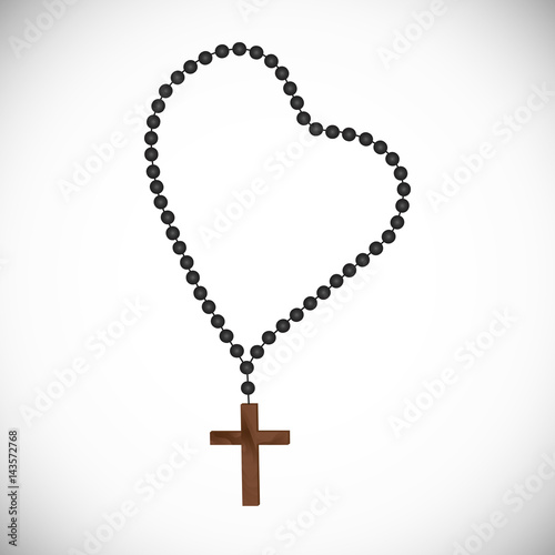 Obraz na plátně Catholic prayerful Rosary with black pearls with a wooden cross