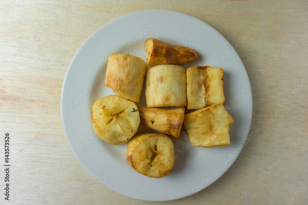 cassava fries on a plate white