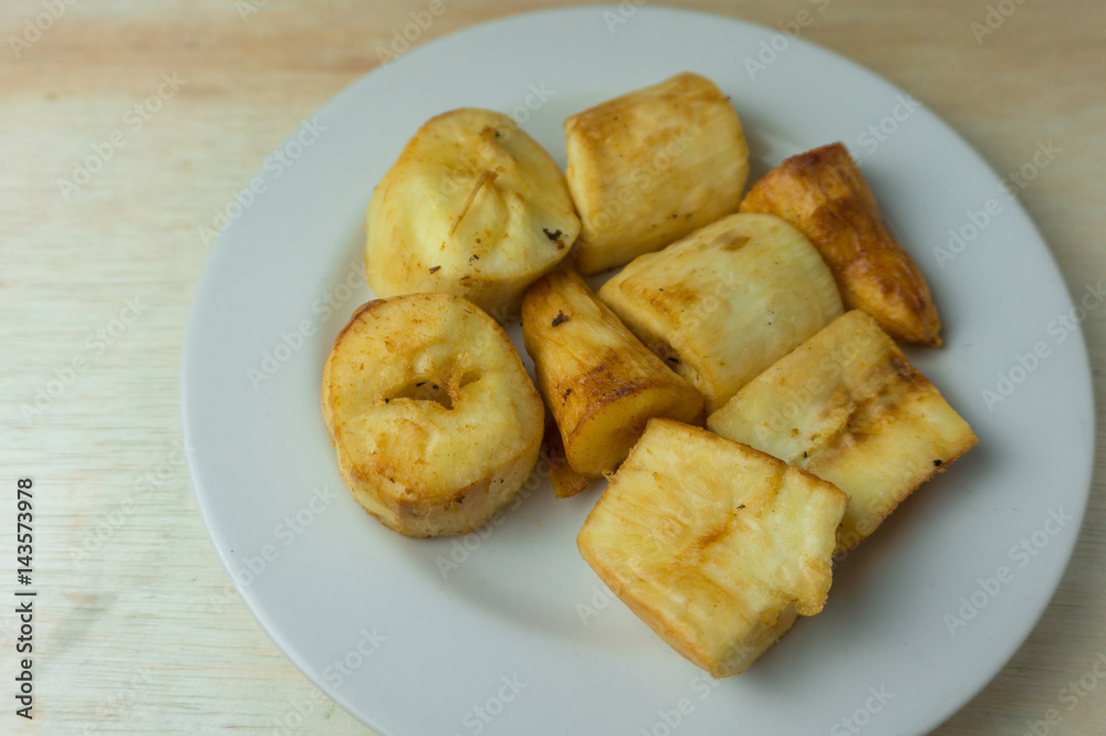 cassava fries on a plate white