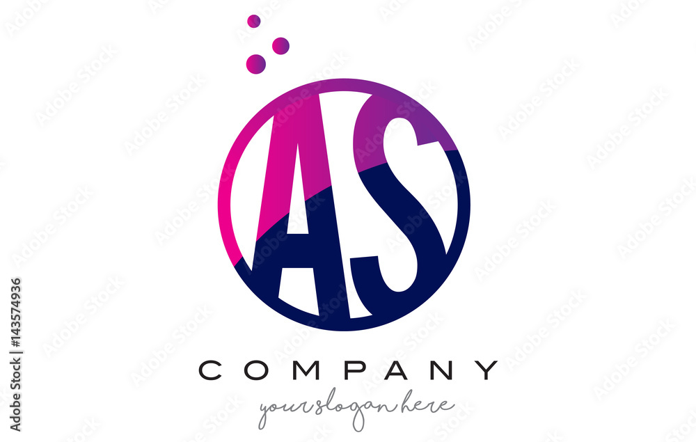 AS A S Circle Letter Logo Design with Purple Dots Bubbles AS A S Circle Letter Logo Design with Purple Dots Bubbles