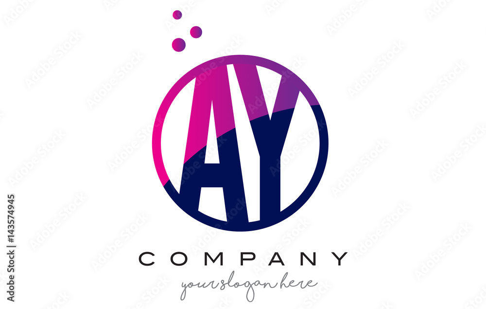 AY A Y Circle Letter Logo Design with Purple Dots Bubbles AY A Y Circle Letter Logo Design with Purple Dots Bubbles