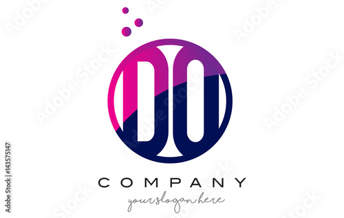 DO D O Circle Letter Logo Design with Purple Dots Bubbles