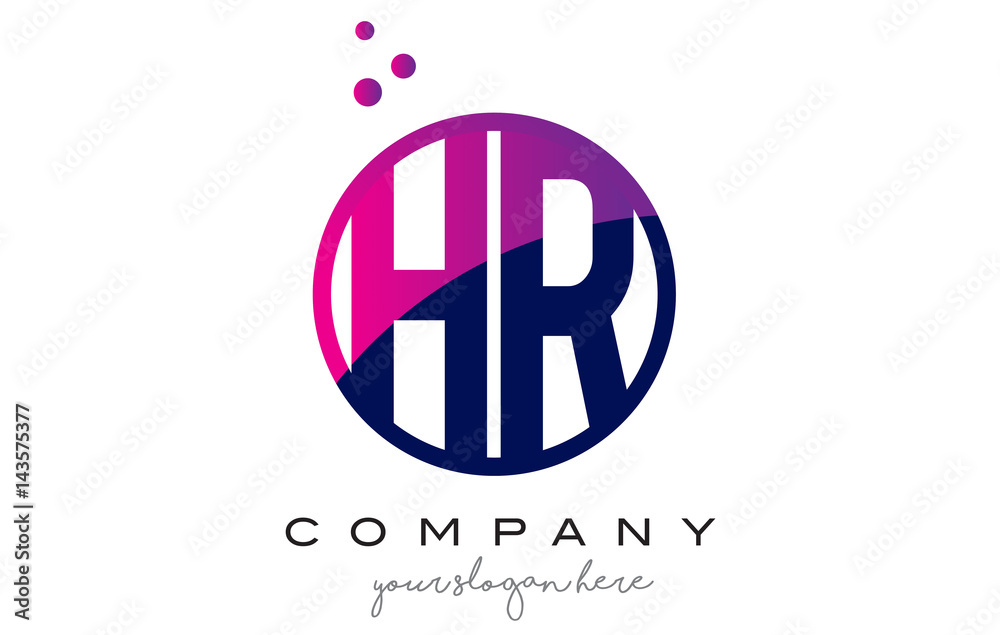 HR H R Circle Letter Logo Design with Purple Dots Bubbles HR H R Circle Letter Logo Design with Purple Dots Bubbles