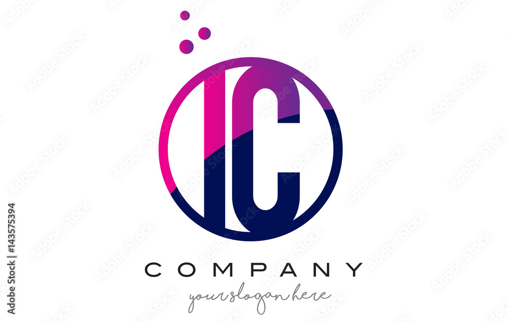 IC I C Circle Letter Logo Design with Purple Dots Bubbles