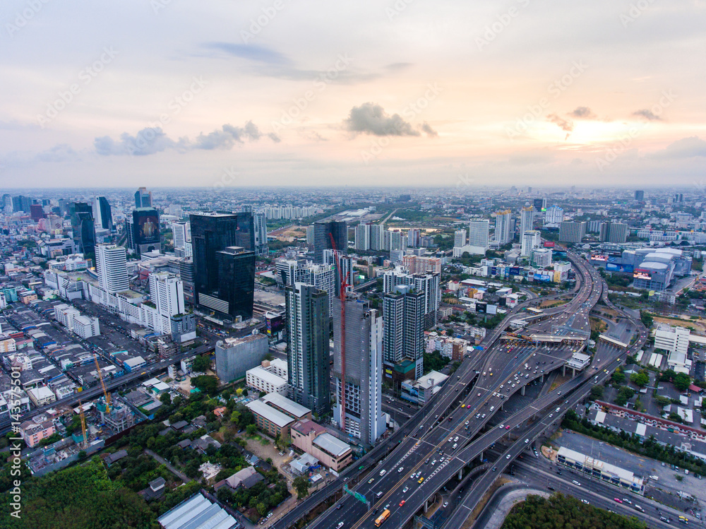 Fototapeta premium Aerial view of Cityscape of Bangkok