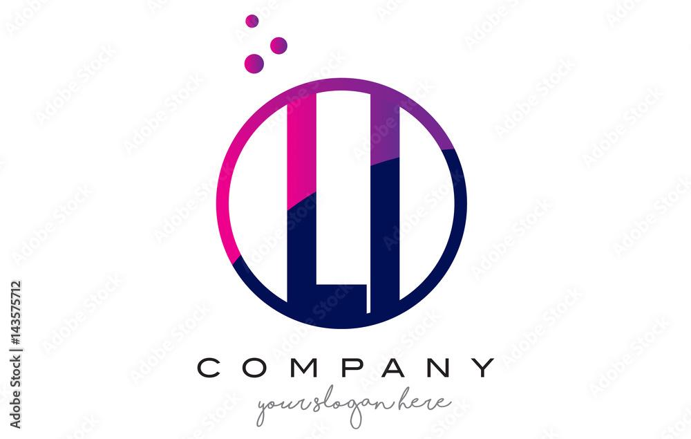 LI L I Circle Letter Logo Design with Purple Dots Bubbles