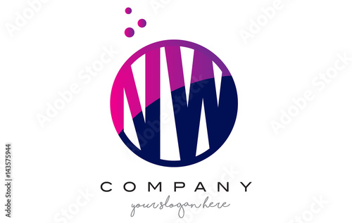 NW N W Circle Letter Logo Design with Purple Dots Bubbles