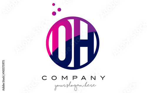 OH O H Circle Letter Logo Design with Purple Dots Bubbles