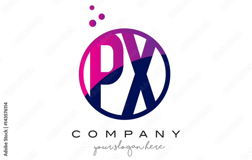 PX P X Circle Letter Logo Design with Purple Dots Bubbles PX P X Circle Letter Logo Design with Purple Dots Bubbles
