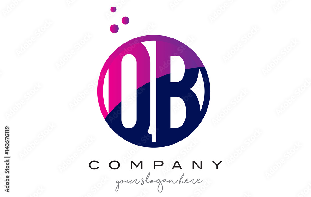Obraz premium QB Q B Circle Letter Logo Design with Purple Dots Bubbles