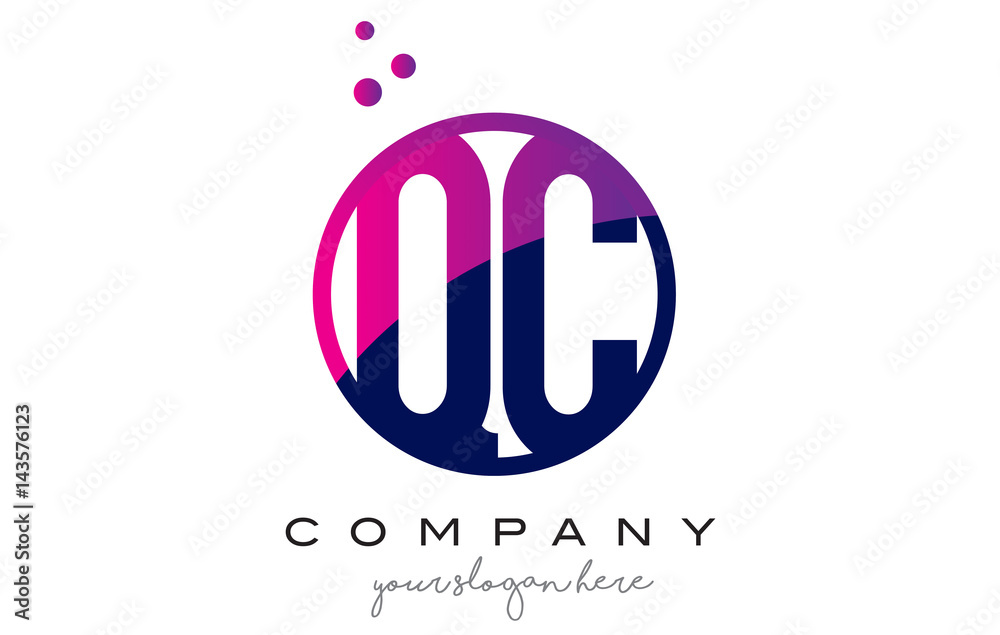 QC Q C Circle Letter Logo Design with Purple Dots Bubbles QC Q C Circle Letter Logo Design with Purple Dots Bubbles