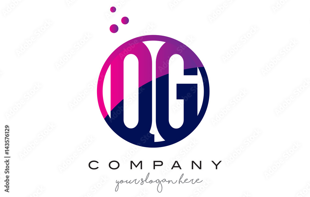 QG Q G Circle Letter Logo Design with Purple Dots Bubbles QG Q G Circle Letter Logo Design with Purple Dots Bubbles