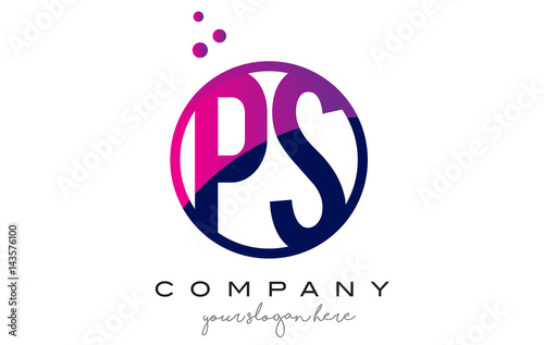 PS P S Circle Letter Logo Design with Purple Dots Bubbles