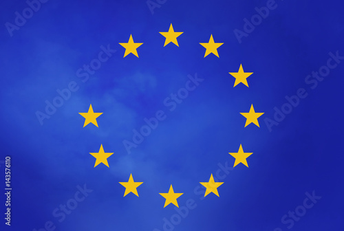 .European union flag sign.Group of star on blue sky background but one star loss.business financial and brexit sign effect concept.