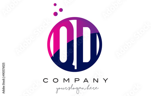 QD Q D Circle Letter Logo Design with Purple Dots Bubbles