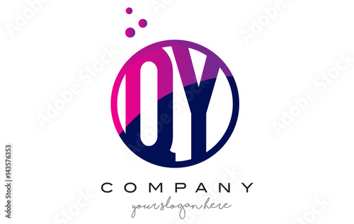 QY Q Y Circle Letter Logo Design with Purple Dots Bubbles