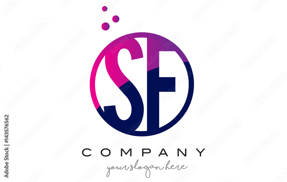 SF S F Circle Letter Logo Design with Purple Dots Bubbles SF S F Circle Letter Logo Design with Purple Dots Bubbles