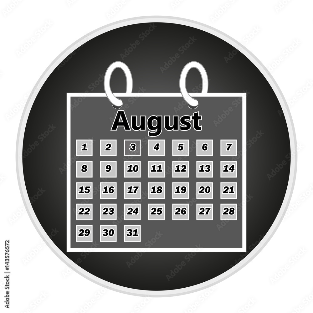 vector image button calendar. Month of August vector image button calendar. Month of August