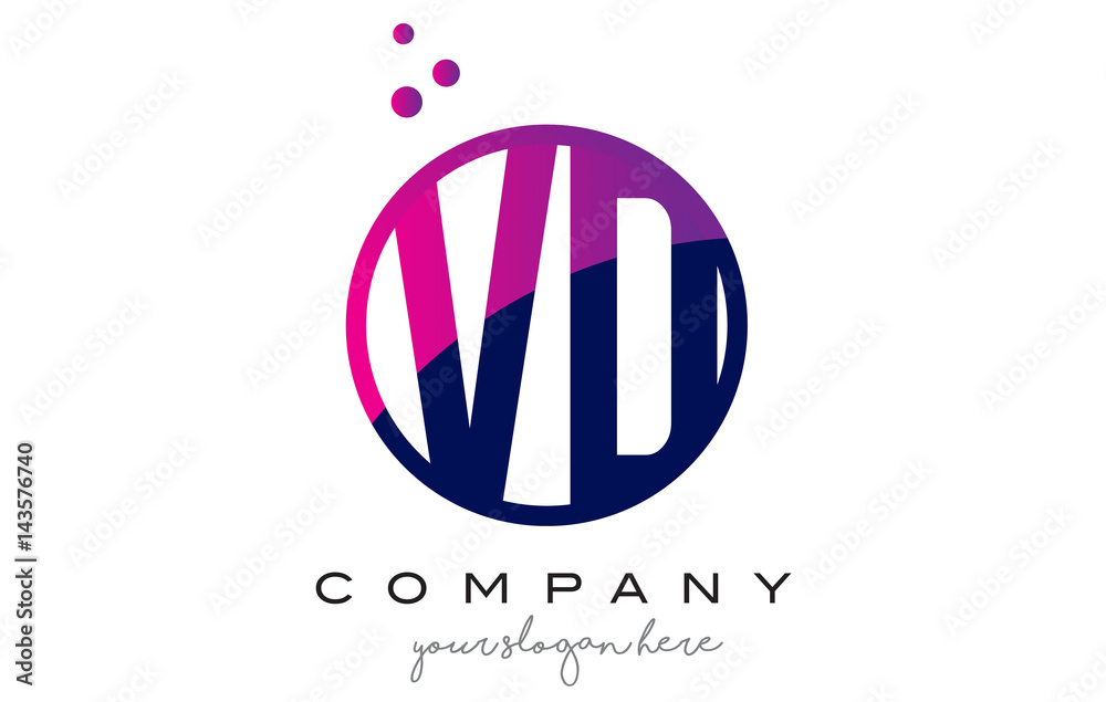VD V D Circle Letter Logo Design with Purple Dots Bubbles