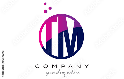 TM T M Circle Letter Logo Design with Purple Dots Bubbles