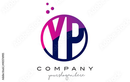 YP Y P Circle Letter Logo Design with Purple Dots Bubbles